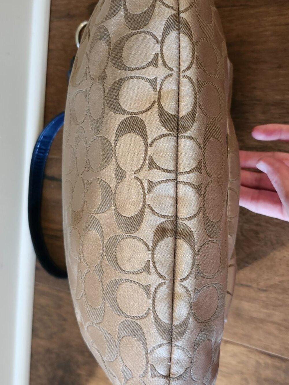 Coach Signature Stripe Tote • Blue Leather Trim • Beige/Blue Canvas • EUC - Picture 6 of 14